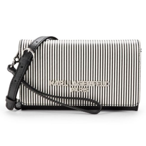 NWT Original Karl Lagerfeld Paris Lourdes Striped Leather Crossbody Bag Wristlet - Picture 1 of 9
